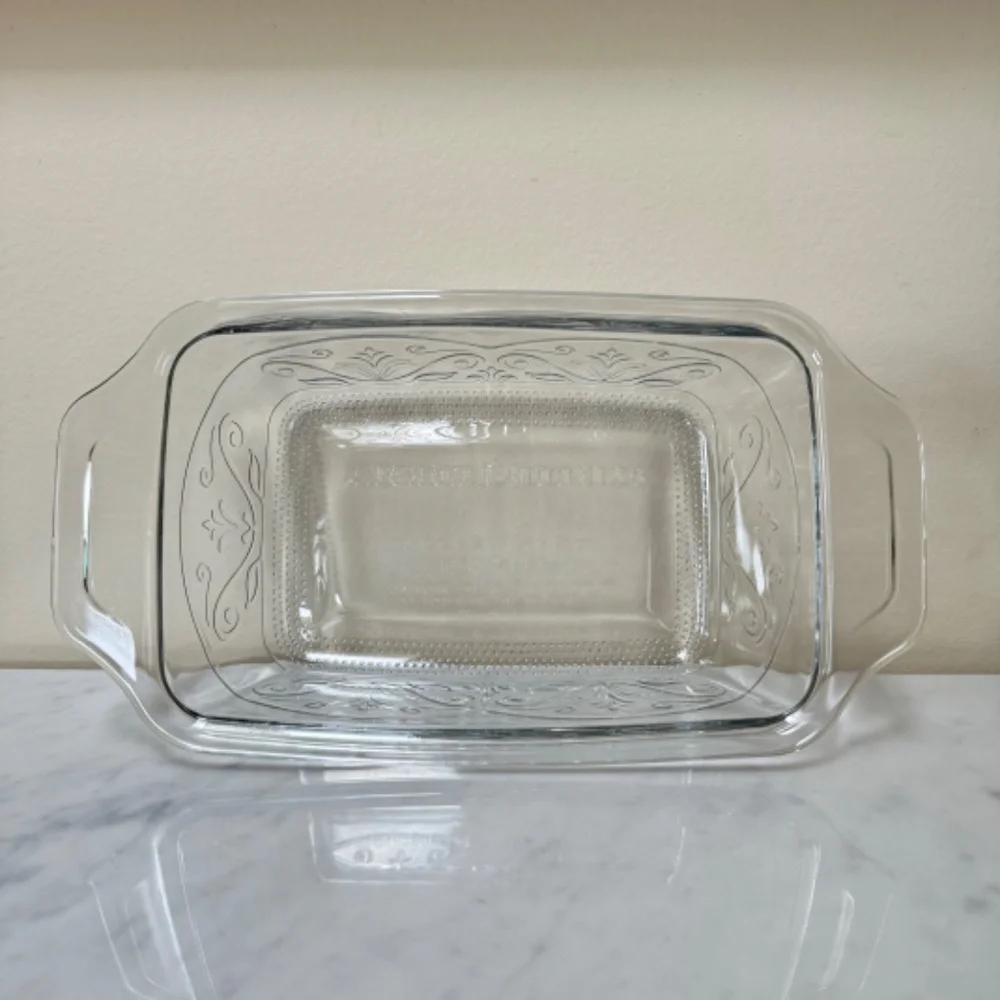 Anchor Hocking Clear Laurel Embossed Glass Loaf Pan 5.5" X 9" Inch 1.5 Qt USA - Picture 3 of 9